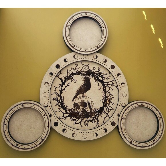 Altar Meditation Tile Candle Holder Raven Skull - Picture 1 of 4